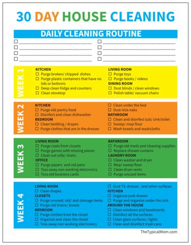 30 Day House Cleaning Checklist Label Templates Ol267