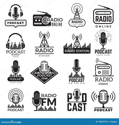 radio station logo  studio podcast speaker vector badges