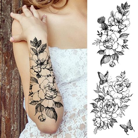 vantaty 14 sheets large realistic flower temporary tattoos for women