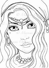 Gypsy Girl Colouring Coloring Pages Digital Drawing Printable Outline Adult Stamp Drawings Instant Sheets Etsy Women Girls Blank Faces Book sketch template