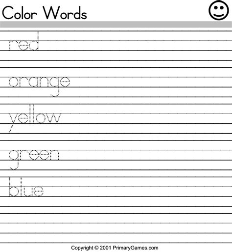 color words activity pages primarygamescom  printable worksheets