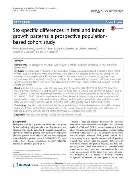 Pdf Sex Specific Differences In Fetal And Infant Growth
