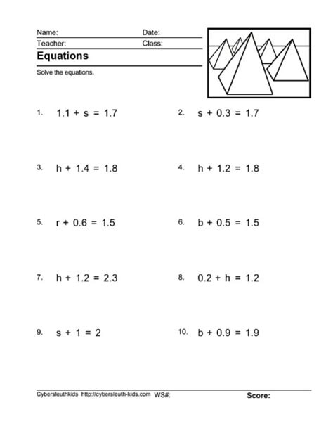addition  subtraction equations worksheets  grade equality