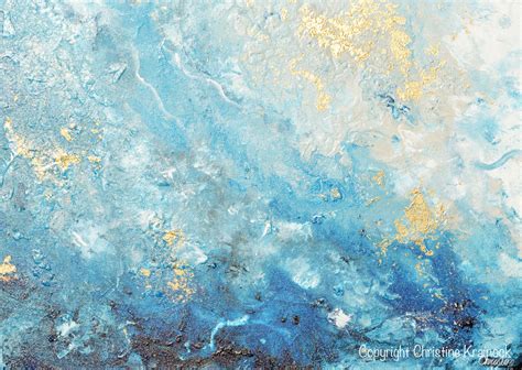 original art modern blue abstract painting navy white grey gold leaf