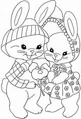 Easter Cute Coloring Bunnies Pages Kids Two Girl Flower Big High Egg sketch template