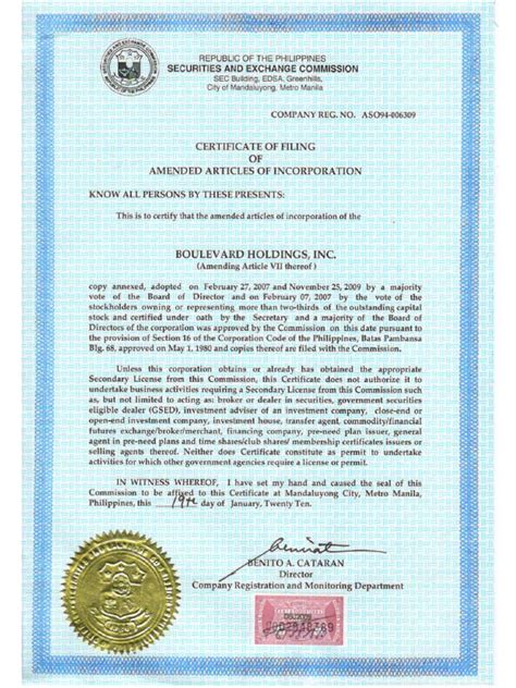 bhi sec cert amended articles  incorporationpdf makati