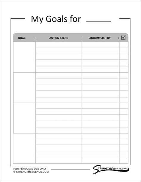 printable goal sheets    strength essence