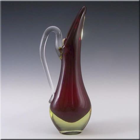 Murano Venetian Red And Amber Sommerso Glass Vase Jug £42