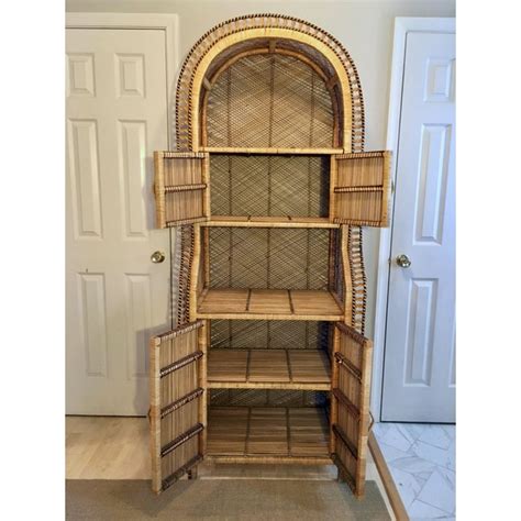 vintage bamboo rattan storage cabinet bookcase chairish
