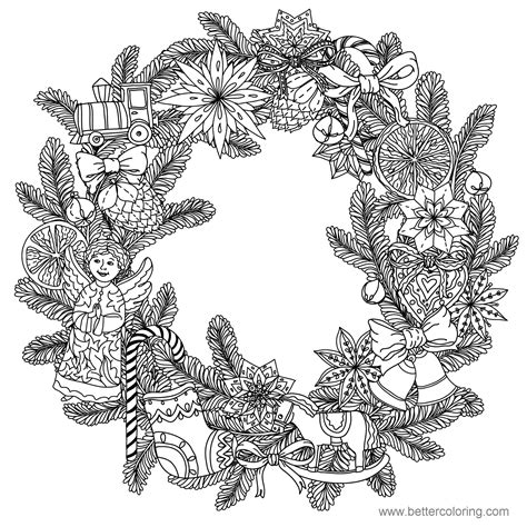detailed christmas wreath coloring pages  printable coloring pages