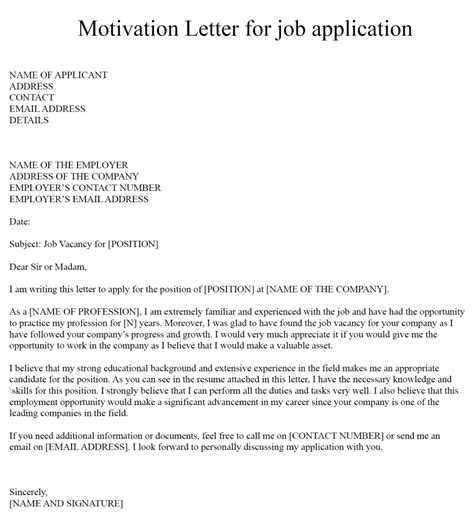 motivation letter  job application sample  examples