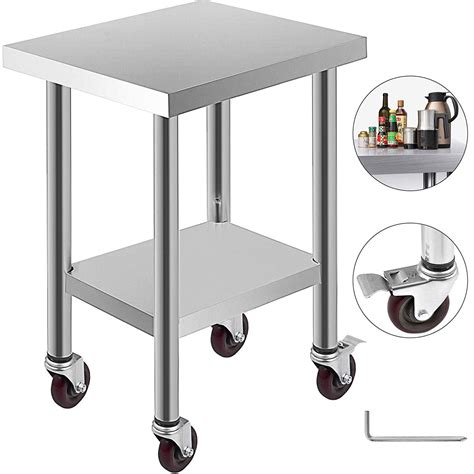 xstainless steel work table  stage adjustable shelf   wheels heavy duty commercial