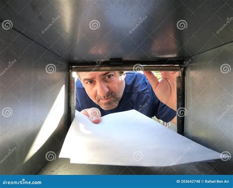 man sending  collecting mail   postal box stock photo image