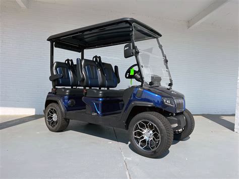 blue evolution  ranger lithium golf cart  facing golf carts  lifted