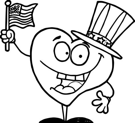 american flag heart character coloring page wecoloringpagecom