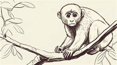 fondo lindo mono sentado en una rama dibujada  mano  lapiz fondo