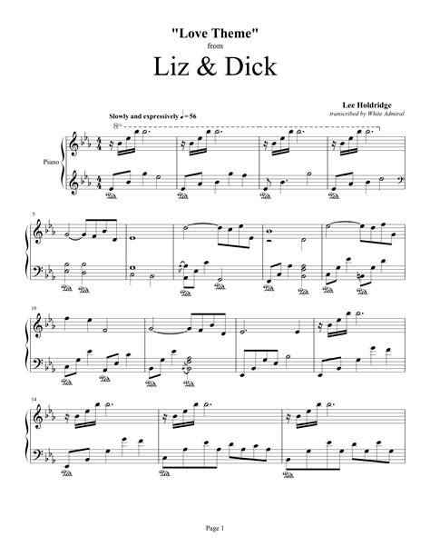 liz and dick love theme true piano transcriptions