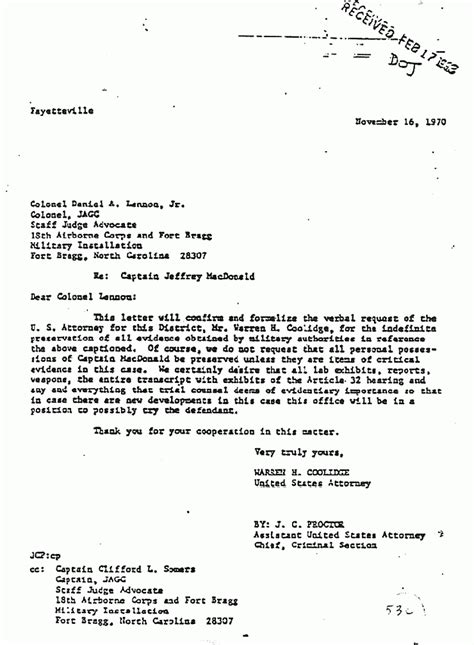 warren coolidge letter   daniel lennon  preserving evidence