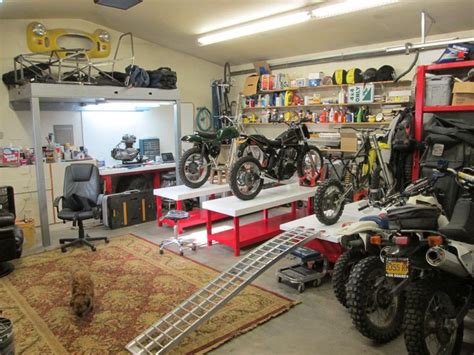 bike work bench setup  ramp motorcycle workshop