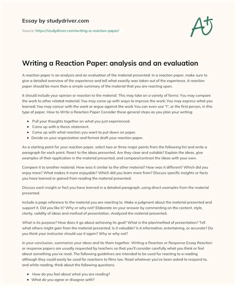 writing  reaction paper analysis   evaluation  essay