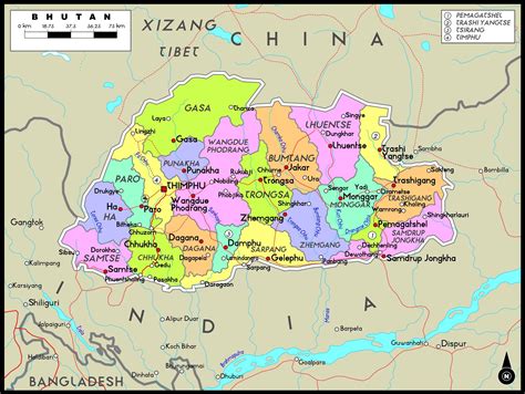 bhutan maps printable maps  bhutan
