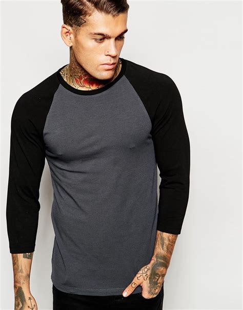 asos extreme muscle fit  sleeve  shirt  contrast raglan sleeves  black  men lyst