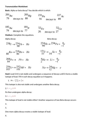 nuclear equations worksheet differentiated  sciencedoctor