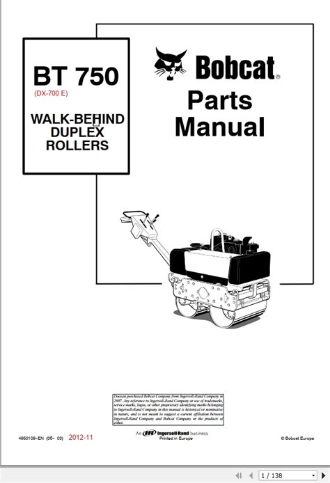 bobcat bt walk  duplex rollers bt dxe parts manual