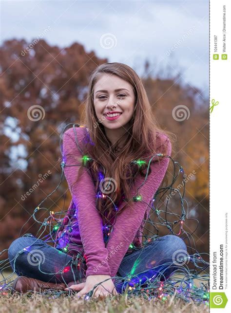 Beautiful Brunette Model Having Fun Outdoors Stock Image