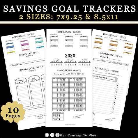 savings bundle goals charts savings progress tracker printable