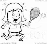 Tennis Racket Ball Girl Cartoon Swinging Her Clipart Thoman Cory Outlined Coloring Vector 2021 Clipartof sketch template