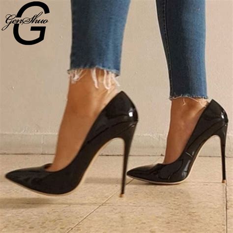 genshuo high heels 12cm black pumps silver high heels wedding shoes