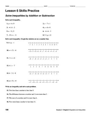 lesson  skills practice solve inequalities  addition  subtraction