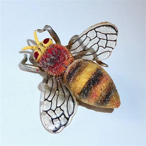 Art Deco Bee Pin Metal Fused Glass And Plastic Bejewelled Ruby Lane