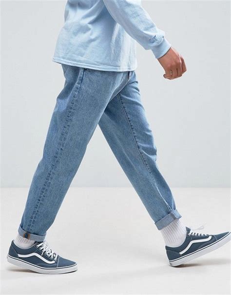 Asos Double Pleated Jeans In Mid Wash Blue Jeans Outfit Men