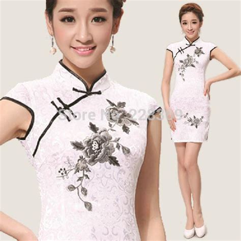 plus size short cotton white cheongsam qipao dresses 2016 slim fashion