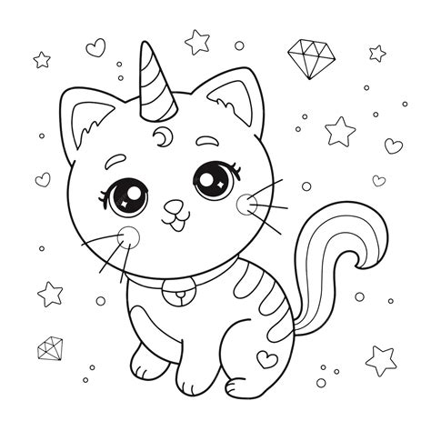 premium vector cute cartoon unicorn cat coloring page