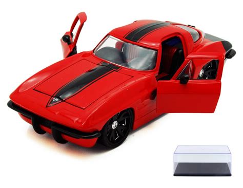 diecast car display case package  chevy corvette stingray red jada toys bigtime