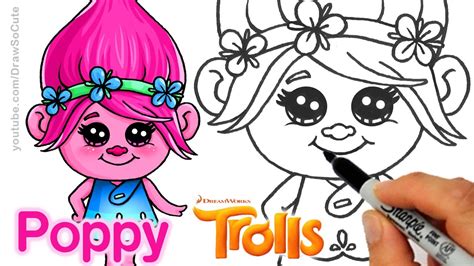 draw poppy  trolls  cute  easy doovi