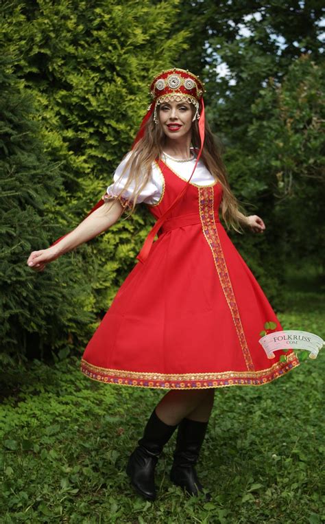 Playful Traditional Russian Red Dress For Woman Etsy