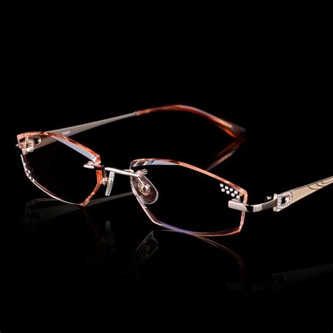 new brand design titanium eyeglasses rimless women diamonds decorations