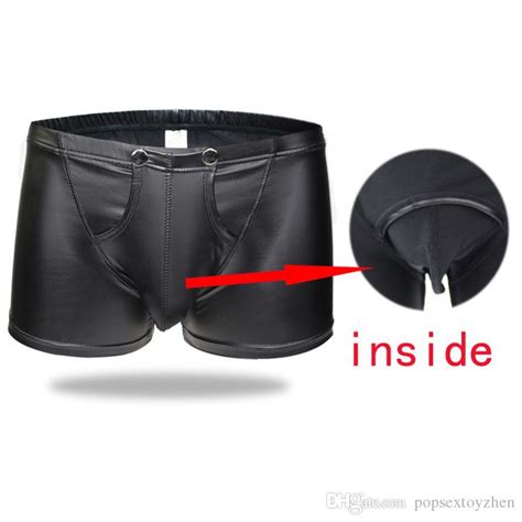 New Fashion Men Sexy Black Faux Leather Boxer Shorts