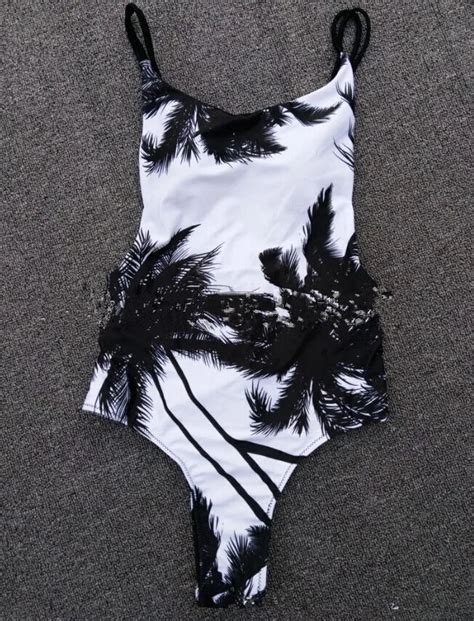 2016 Print One Piece Swimwear Sexy Halter Straps Women Swimwear Palm