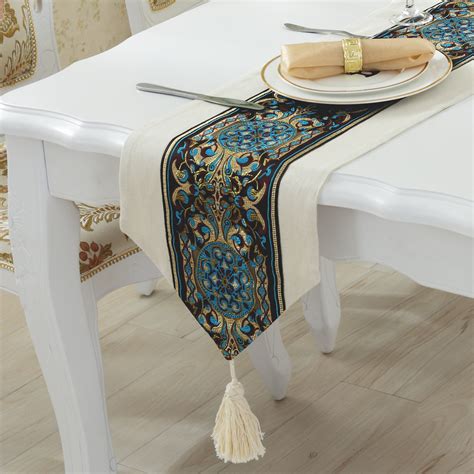 simple  modern european luxury table runner embroidered linen solid