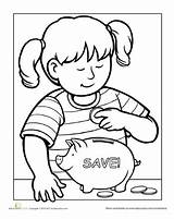 Money Coloring Girl Save Daisy Sheet Worksheets Learning Responsible Pages Scouts Scout Saving Worksheet Kids Colouring Math Counting Children Sheets sketch template