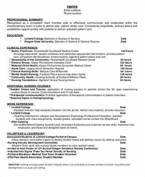 nursing student resume template inspirational nursing student resume