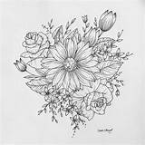 Drawing Sunflower Tattoo Wildflower Rose Tattoos Sketch Flower Floral Roses Cluster Drawings Sketches Flowers Body April Designs Instagram Delicate Flash sketch template