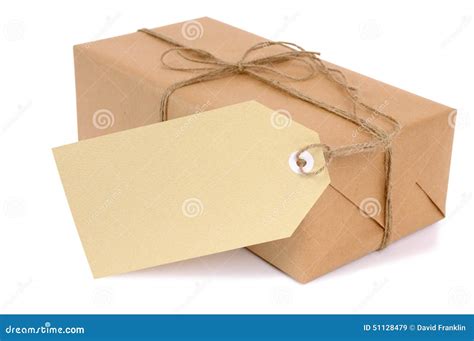 small brown paper package  manila label isolated  white stock image image  small