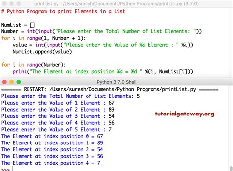 python program  print elements   list