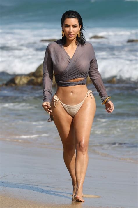 kim kardashian hits the beach in a bikini in malibu popsugar